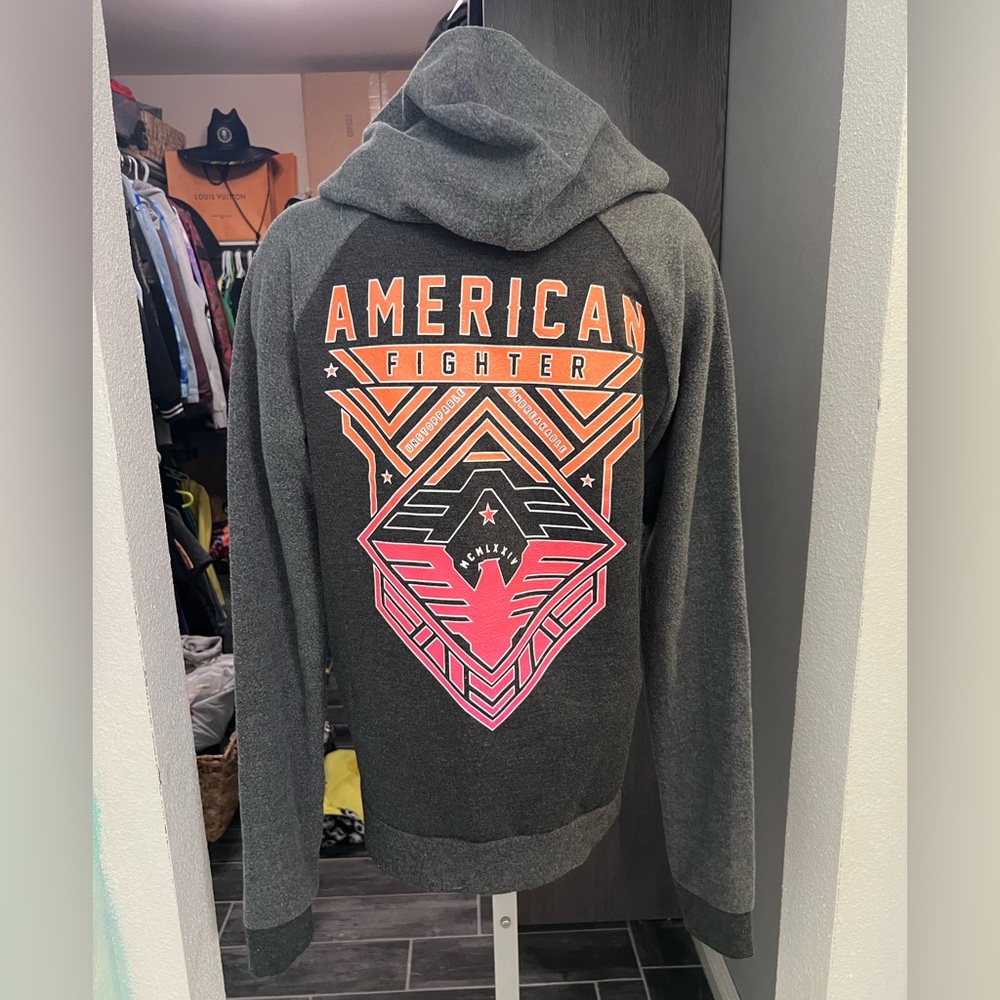 American Fighter Gray and Pink Hoodie - Picture 6 of 9